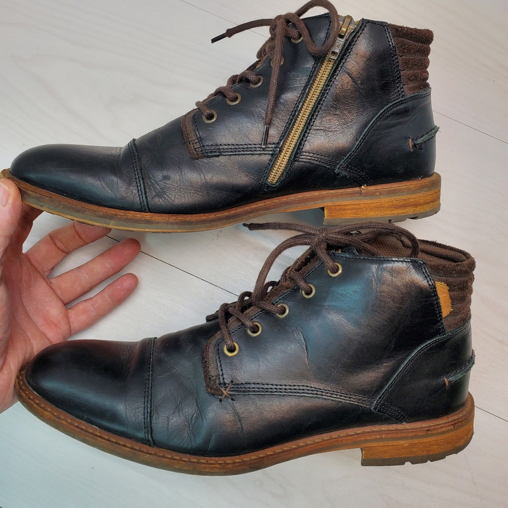 K Swiss Holten Boots Black Leather Side Zip Lace Up‎ Comfort Footbed Size 11 - Picture 4 of 13